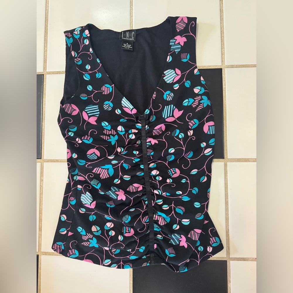 INC International Concepts Blue and Pink Ruched Tank Top